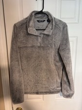 Lands  End Kids Gray Plush Fleece Snap Neck Pullover Size M 10-12
