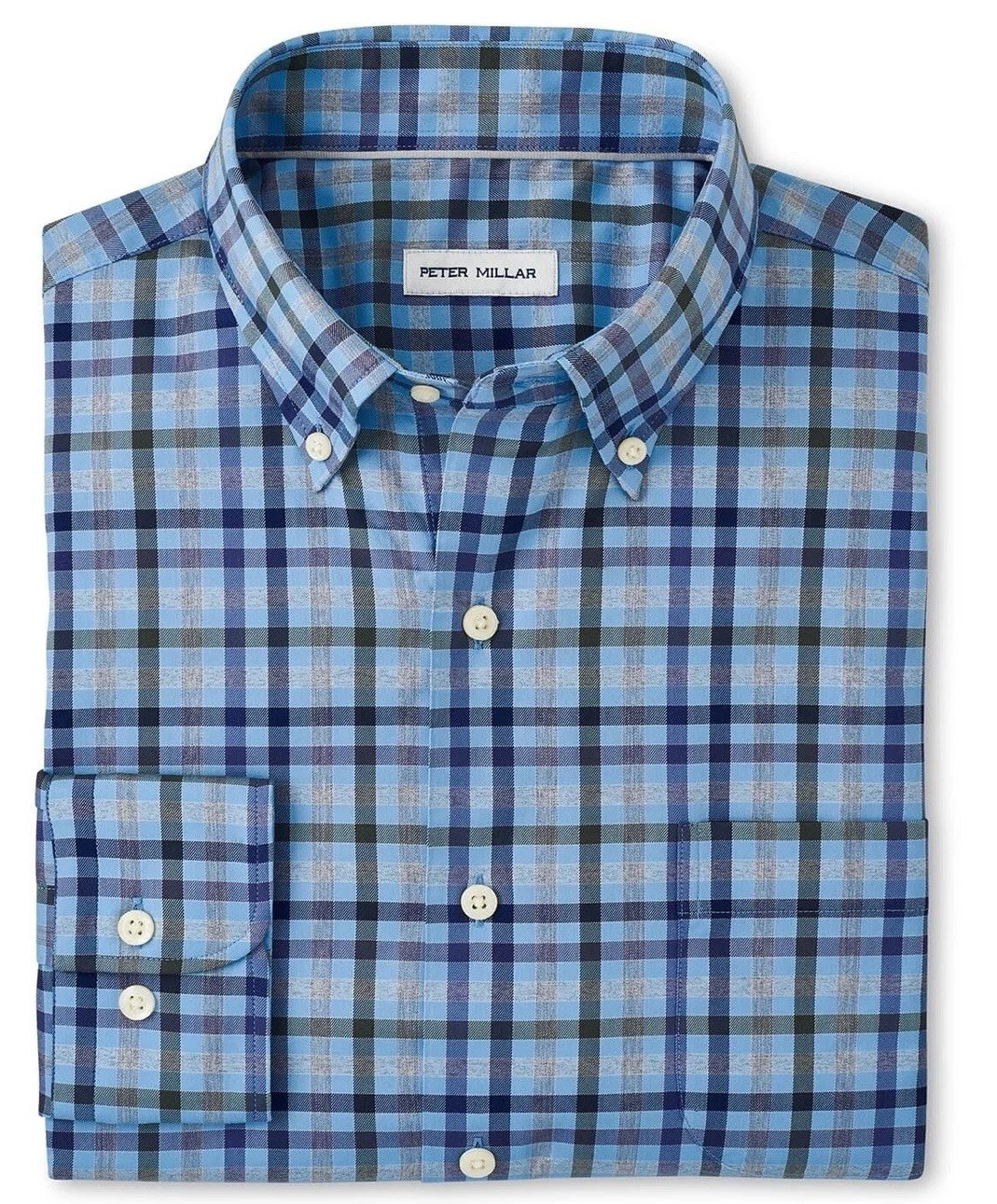 Peter Millar Mens Cottage Blue Chambly Crown Lite Cotton-Stretch Sport Shirt XXL