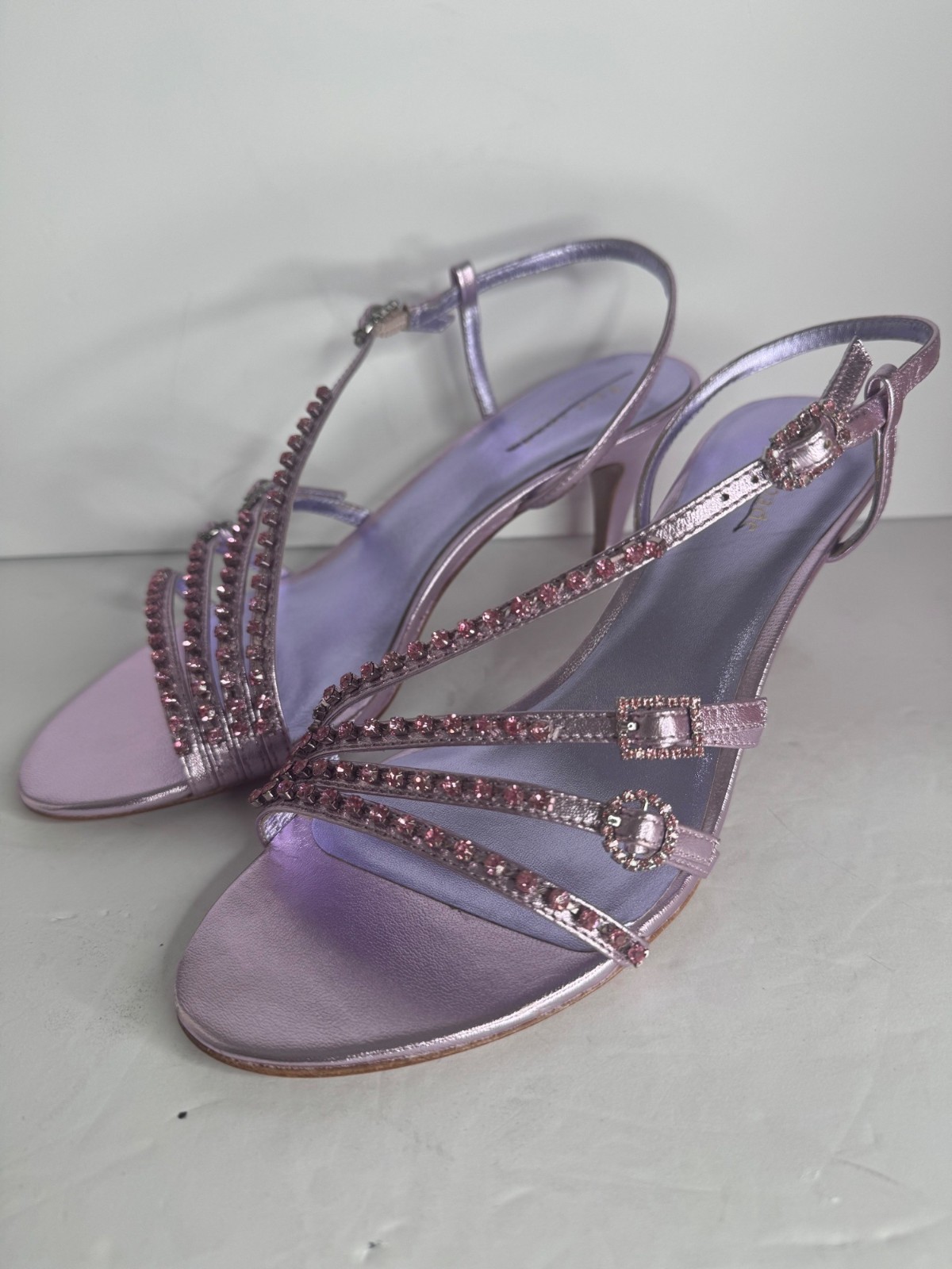 Kate Spade Makenna Crystal Embellished Pink Leather Sandals Heels Size 8 NEW thumbnail 3