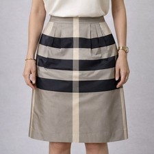 Gonna vintage Burberry London misto seta Nova check plissettata Italia donna 4 grigia