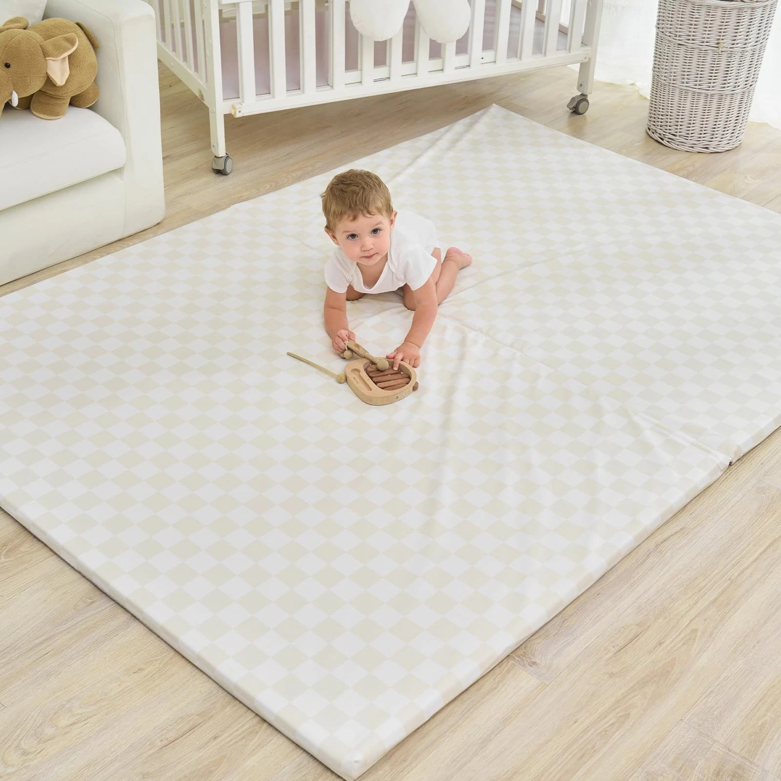 Yumiio Large Vegan Leather Baby Play Mat, 1.3" Thick Foam, 59x82 Foldable
