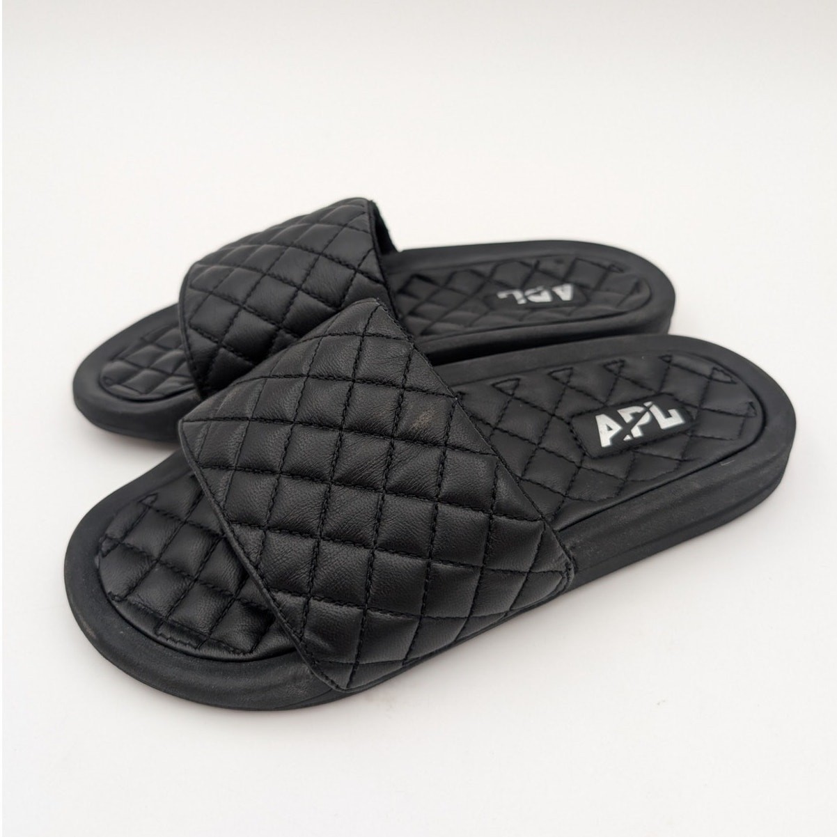 APL Lusso sandali slide donna punta aperta pelle trapuntata nero taglia US5 EU35