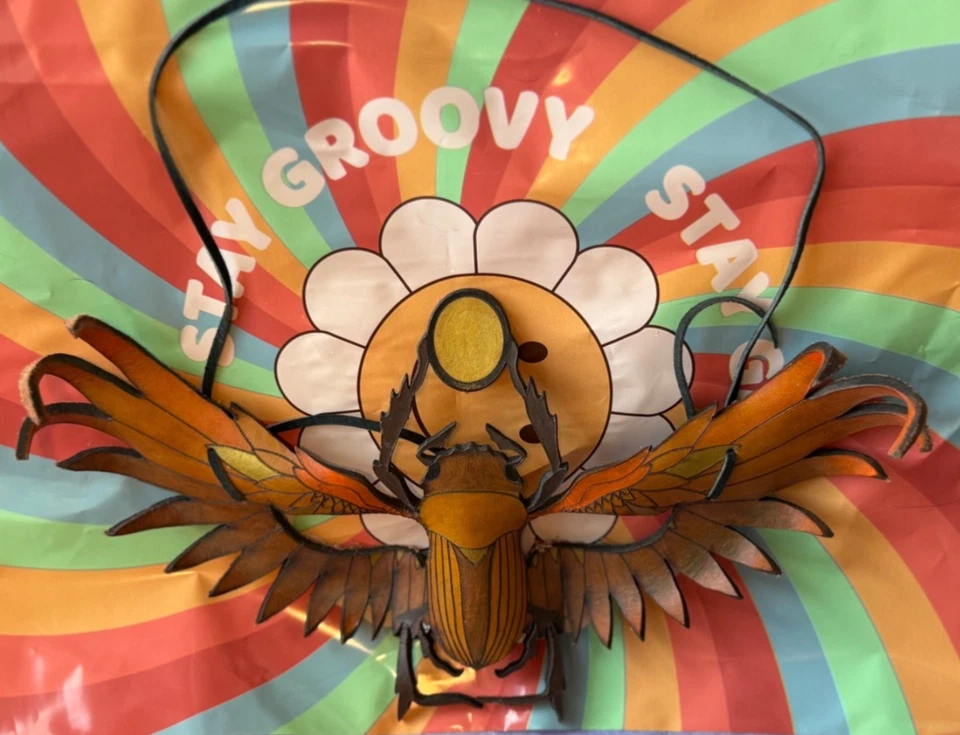 Hand-Crafted LEATHER Fantasy Mask Egyptian Scarab One of a kind - Image 2 of 4