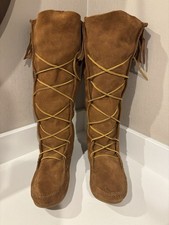 Men's Brown Minnetonka 17-inch Front-Lace Leather Moccasin Boots Size 12