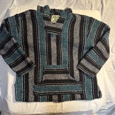 Baja Joe Size M Poncho Hoodie Knit Mexico Hoodie Pullover Striped Peace