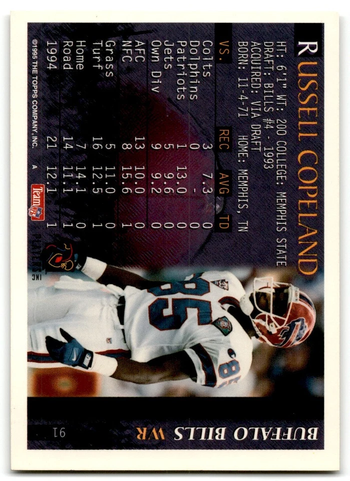 1995 Bowman Russell Copeland Buffalo Bills #91 - Image 2 of 2