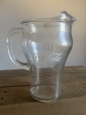 Vintage Diner Coke Coca-Cola 64 Oz Thick Clear Glass Pitcher with Ice Lip 1970 s