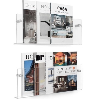 2 PCS Clear Acrylic Magazine Holder Wall Mount Hanging Bookshelf Storage