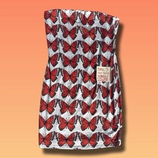 Vintage Butterfly Print Strapless Mini Dress Size Medium