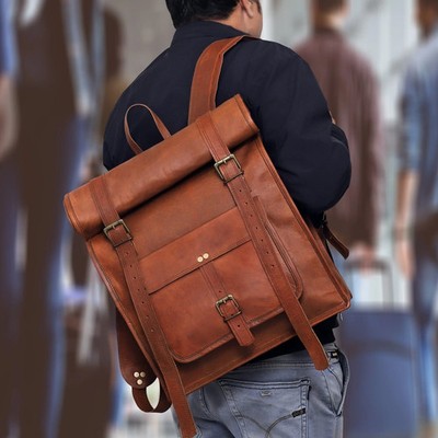 Mens Genuine Leather Backpack Laptop Travel Backpack for Men Leather Rucksack