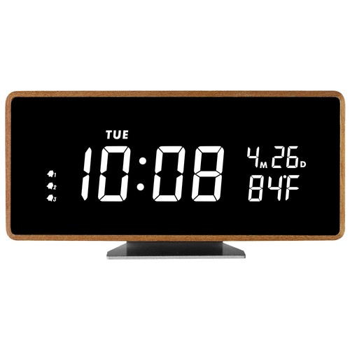 Wood Digital Alarm Clock Wooden Desk Clocks with USB Ports Travel Alarm Small...