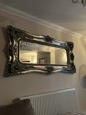 Ornate Antique Silver Wood Carved Wall Mirror Rectangle Horizontal 170x90cm