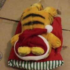 Garfield Plush w/ Santa Hat in Striped Sleeping Bag, 1981
