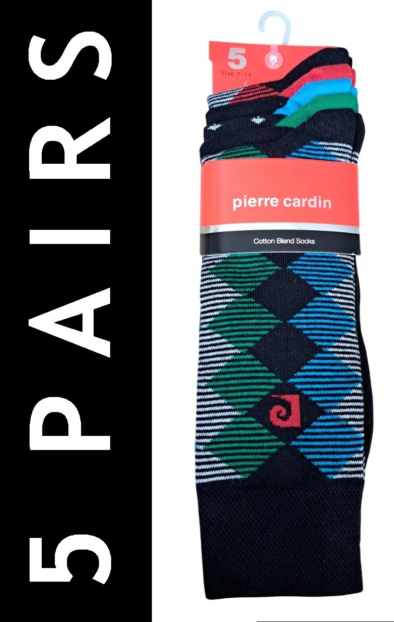 PIERRE CARDIN | Mens 5 PAIRS Black Pattern Socks | One Size UK 7-11 EU 40-46