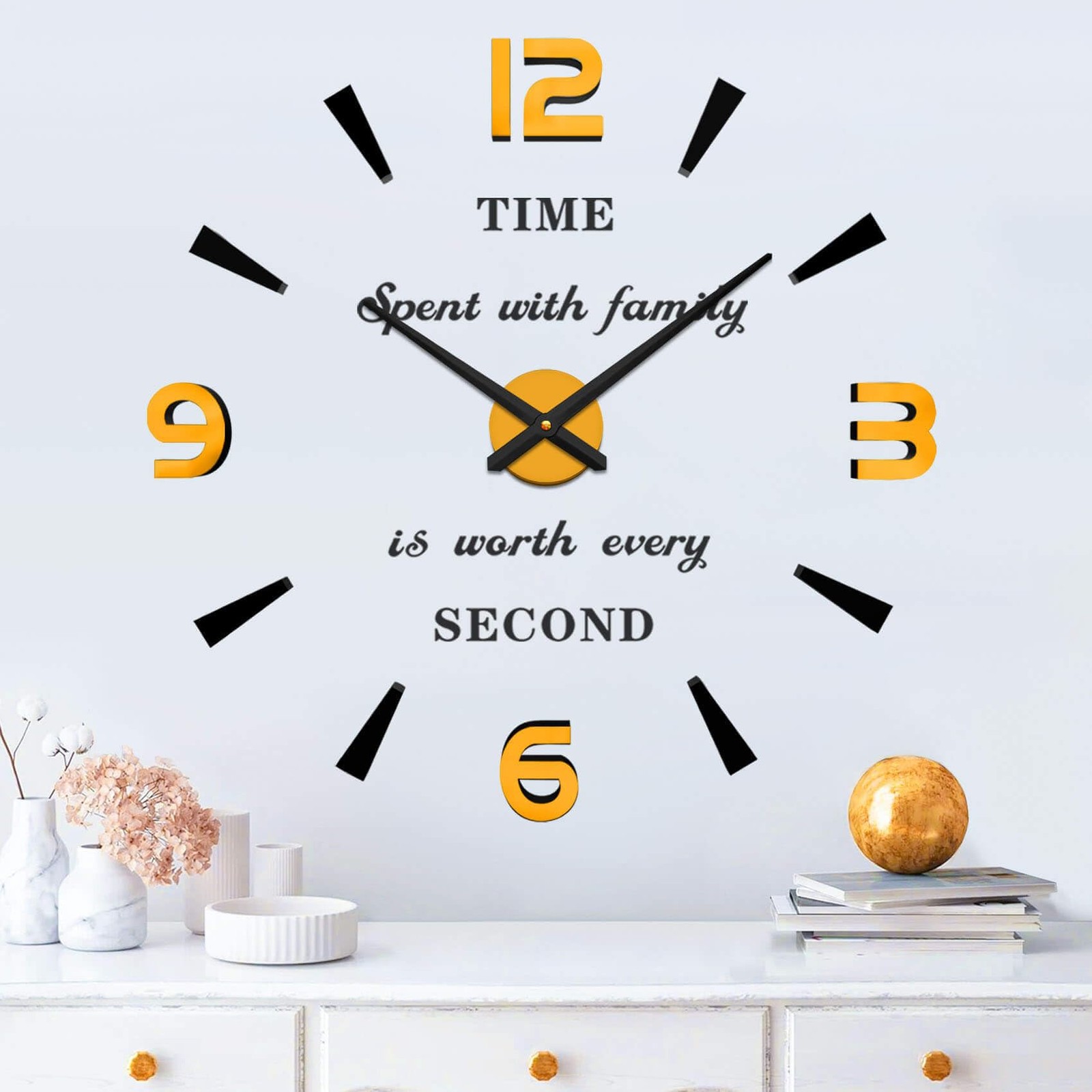 Wall Clock Oversized Living Room Decor Battery Operated Gold Home Decoration