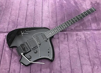 KT Black Headless Guitar TransTrem Vibrato Arm, Set-Up, Black Hardware