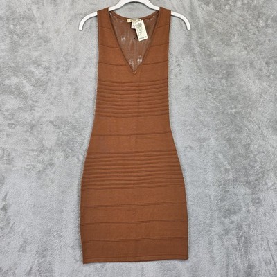 Arden B Dress Womens Small Brown V Neck Bandage Bodycon Mini Party Sleeveless