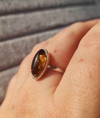 Bernstein Ring 925 Silber   echter Natur Amber Vintage Damen Ring Gr. 17,5