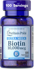 Puritans Pride Biotin 10000Mcg 100 Softgels Hair Skin Nails Energy Metabolism