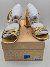 Jewel Badgley Mischka Michelle Metallic Strappy Block Heels Gold 6.5 M