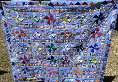 Trapunta reversibile fatta a mano 46x54 blu girarrosto coperta bambino spedizione gratuita  - Foto 1 di 12
