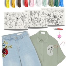 Easy Clothing Embroidery Kit - 34 Water Soluble Stick Stitch Designs - Embr...