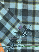 Vtg Pendleton Fringed Wool Blanket Plaid Tartan Blue Black Green Stadium 68 x48