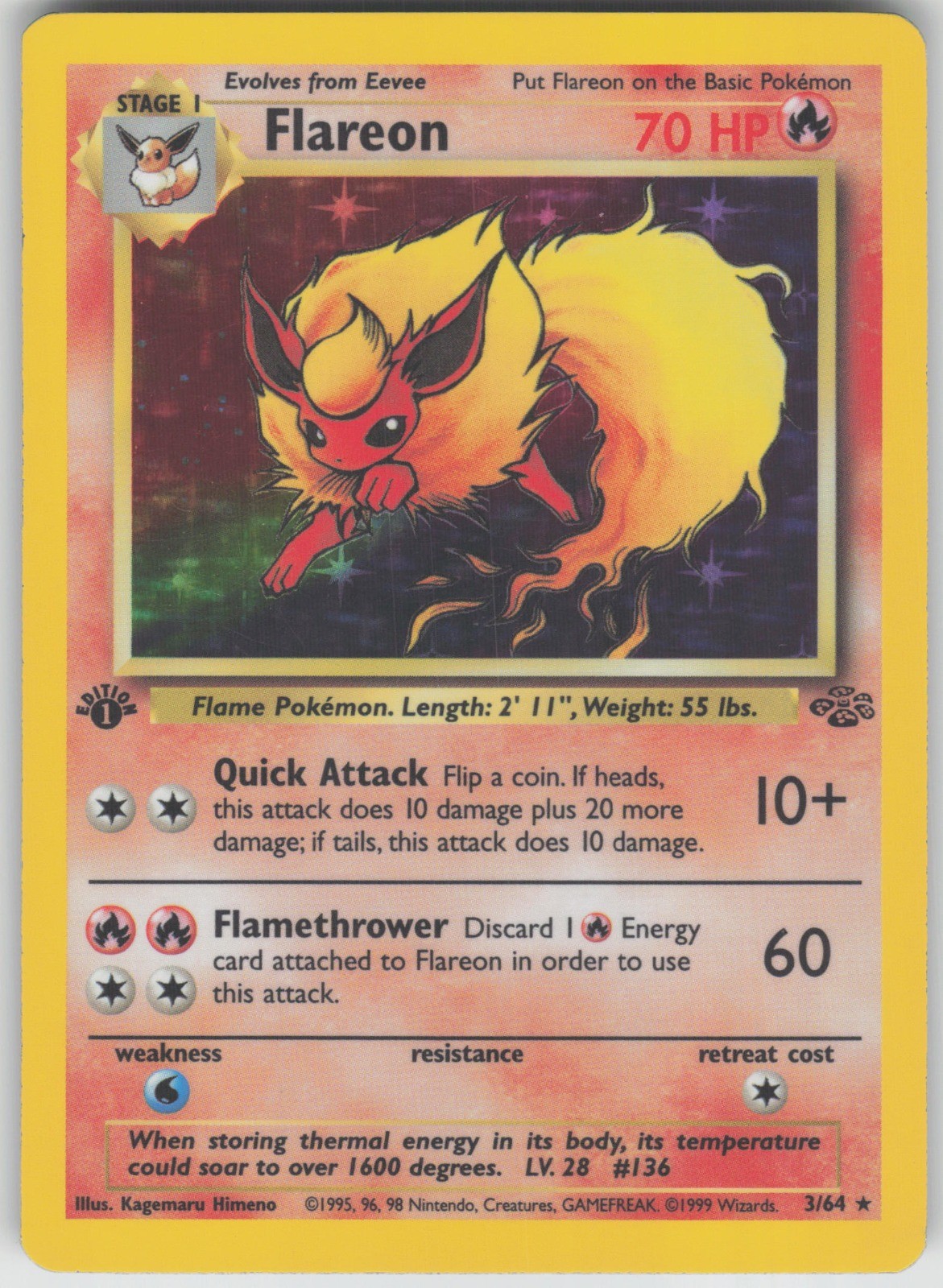Pokemon TCG Flareon (3) Holo Rare Jungle 03/64