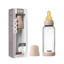 BIBS Glass Baby Bottle, 240 ml, 1-Pack, Natural Rubber Nipple, Blush Anti-C...