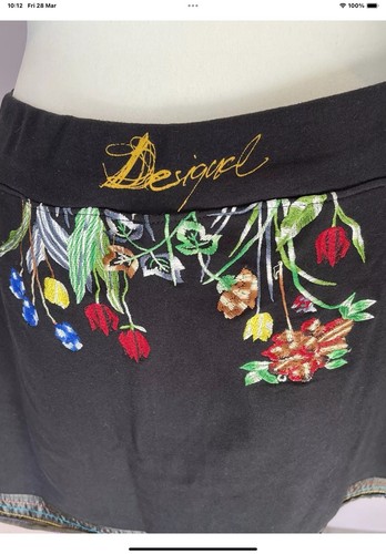 Desigual Black Floral Embroidered A-line Skirt Lg VGC G - Picture 5 of 12