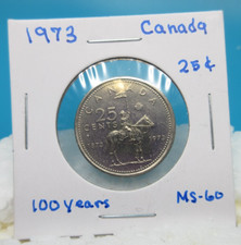1973 Canadian Quarter 25 Cent Queen Elizebath II Canada COIN / 100 Year / Mint