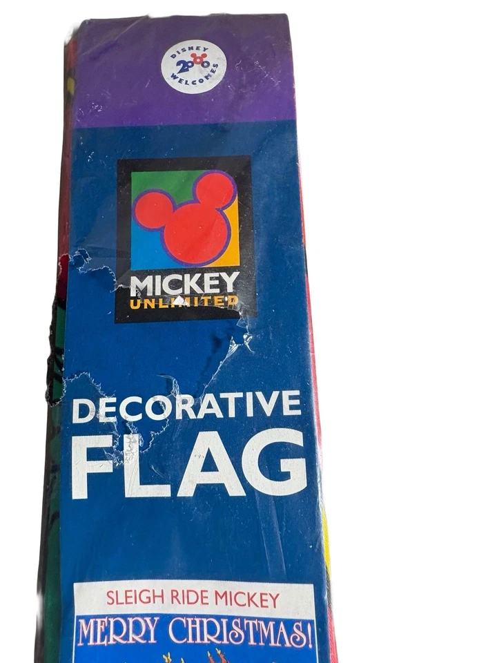 Vintage Y2K Disney Merry Christmas Sleigh Ride Mickey Decorative 29”x40” Flag - Image 2 of 4