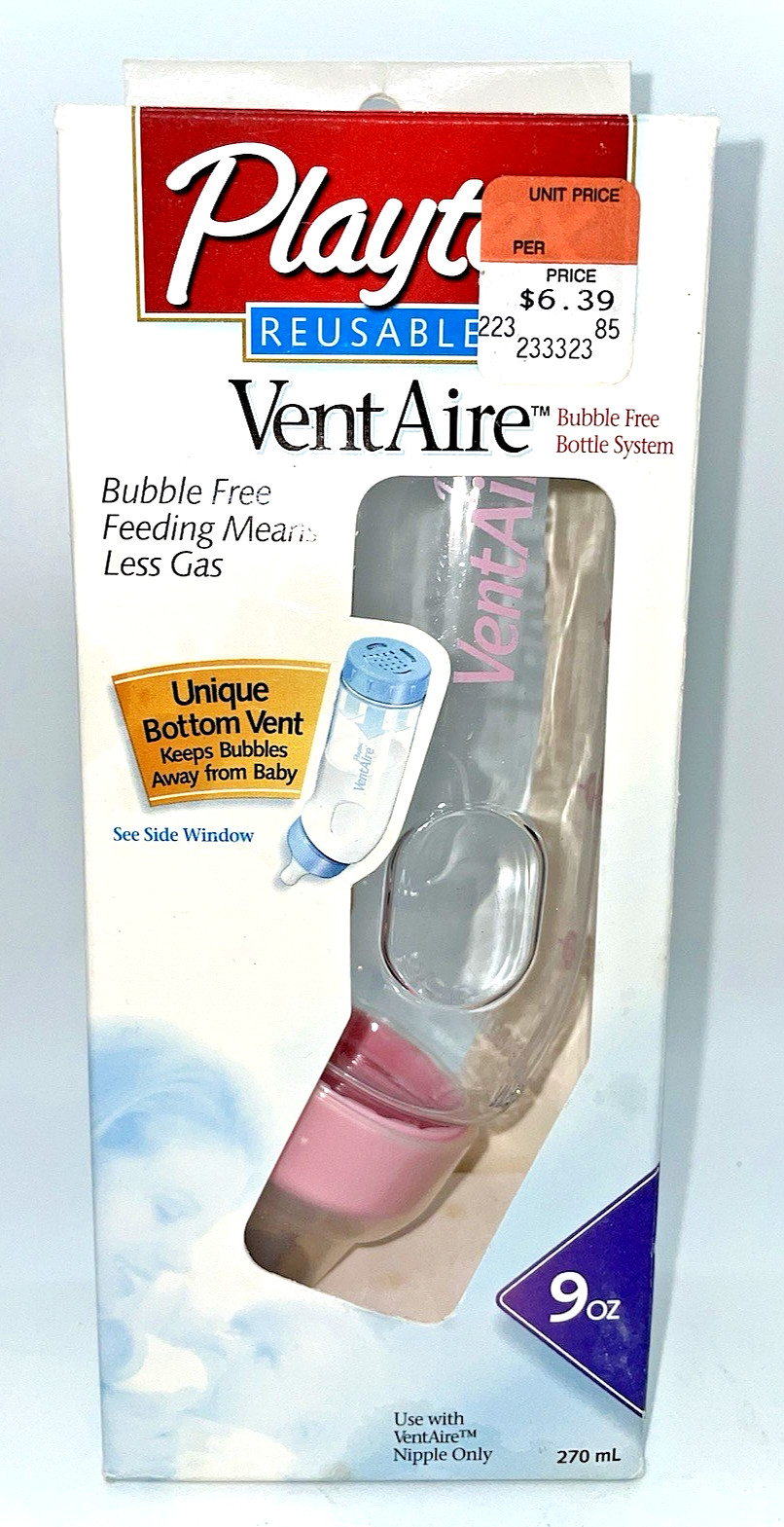 Playtex Vent Aire Reusable Baby Bottle 9 oz Bubble Free Pink