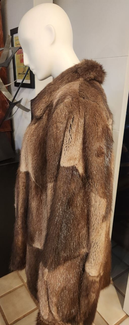 Custom Patchwork Mink Zip Front Jacket Leather Tr… - image 4