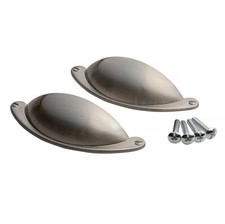 2 x Brushed Nickel Shaker Style Cup Handle. Kitchen or Cupboard Handles