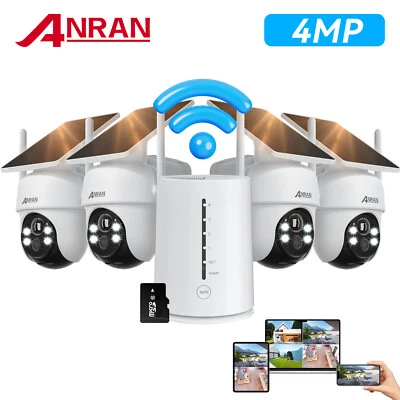 ANRAN 4MP Security Camera System Solar Powered Wireless PTZ Outdoor w/ NVR Base