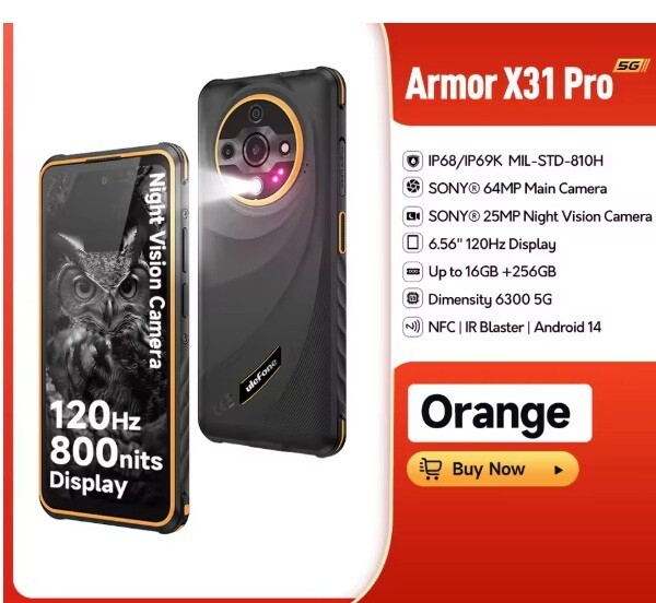 Ulefone Armor X31 Pro 5G, 16GB+256GB, Rugged Phone,Night vision