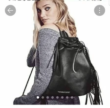 Victoria's secret fringe Bohemian Western Cinch drawstring backpack leather trav