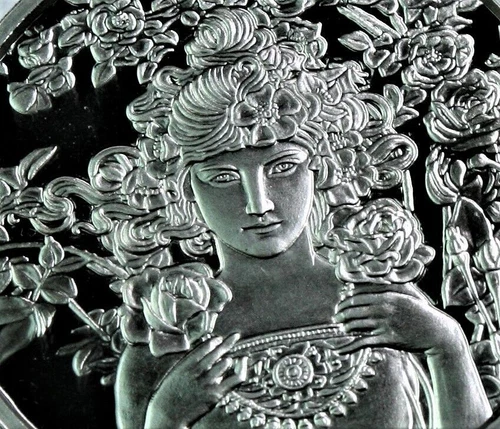 Alphonse Mucha ROSE  #3 1 oz .999 silver PROOF COA & Box