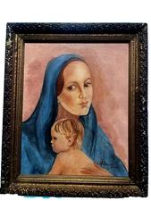 ORIGINAL ART CUBISM MADONNA CHILD IMPRESSIONISM SIRAGUSA 1969
