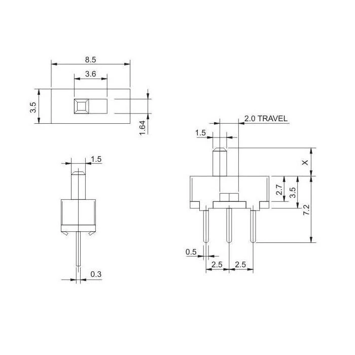 Interruptor de encendido y apagado mini interruptor deslizante de 1 vía y 2 posiciones PCB electrónica EE. UU. 10 piezas Foto 4 de 4