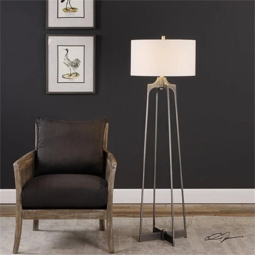 Uttermost Adrian Steel and Fabric Floor Lamp in Aged Gunmetal and White - Picture 2 of 4