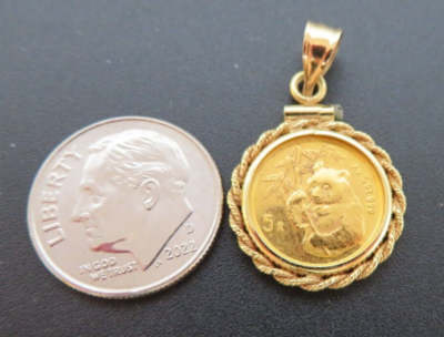 18K & 24K YG 1/20 OZ. PURE GOLD CHINESE PANDA COIN PENDANT 3.19
