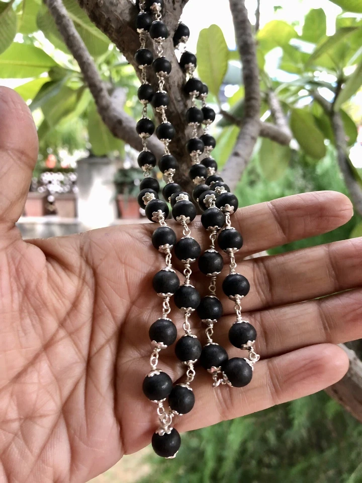 Plata 925 + Ébano Original 54 + 1 Cuentas 8 mm, Natural Karungali Malai ROSARIO - Imagen 2 de 4