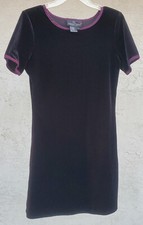 NWOT CAROLE LITTLE Dress SZ L Black Velour/Velvet Burgundy Sparkle Short Sleeve