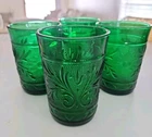 Lot of 4 Vintage Forest Green Anchor Hocking Sandwich 9 oz. Tumblers Glasses 4"