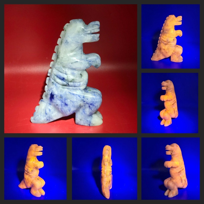 Beautiful Uv Fluorescent Afghanite Blue Agate T-Rex Dinosaur Crystal Carving