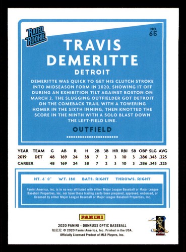 2020 Donruss Optic #65 Travis Demeritte RR RC - Picture 2 of 2