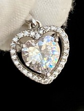 Sterling Silver Clear Cubic Zirconia Heart Pendant Box 16  Chain 925 Necklace