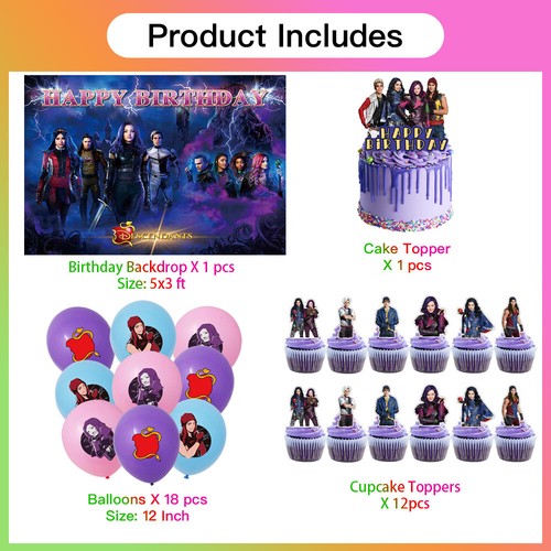 Descendants Party Supplies Party Decoration Set Balloons Cake Toppers Banner - Picture 3 of 7